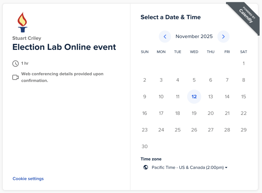 Screenshot 2025-10-23 at 20010 PM - Indelible Learning Calendly screenshot showing date of our next online event on November 12, 2025.